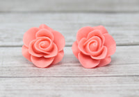 Large Single Bloom Studs in Matte Coral Rose